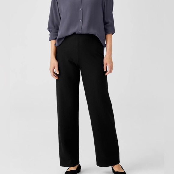 Eileen Fisher Stretch Straight Leg Wool Black Career‎ Trouser Pants Women M EUC - Picture 1 of 12